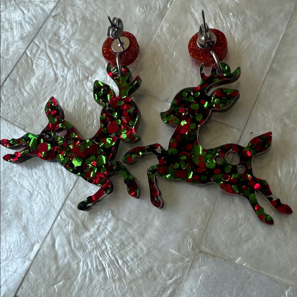 Christmas Rudolph Reindeer Sparkly Earrings Holiday 48$